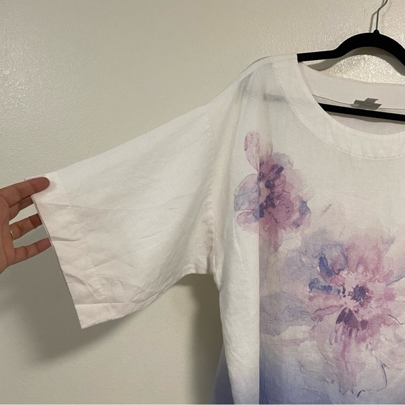 PureJill Linen Kimono style Watercolor floral print Top Size Small - Picture 3 of 11